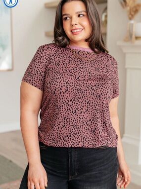 One Eleven North Animal Print Top, Dusty Rose Pink & Black, Relaxed Fit, Size 2X